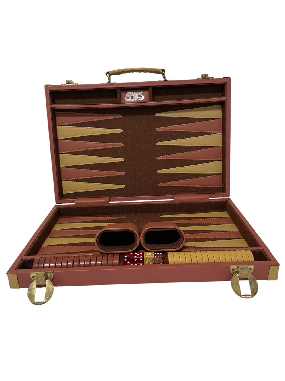 Vintage Aries Beverly Hills Backgammon Game Set Attaché Style Brass Hardware